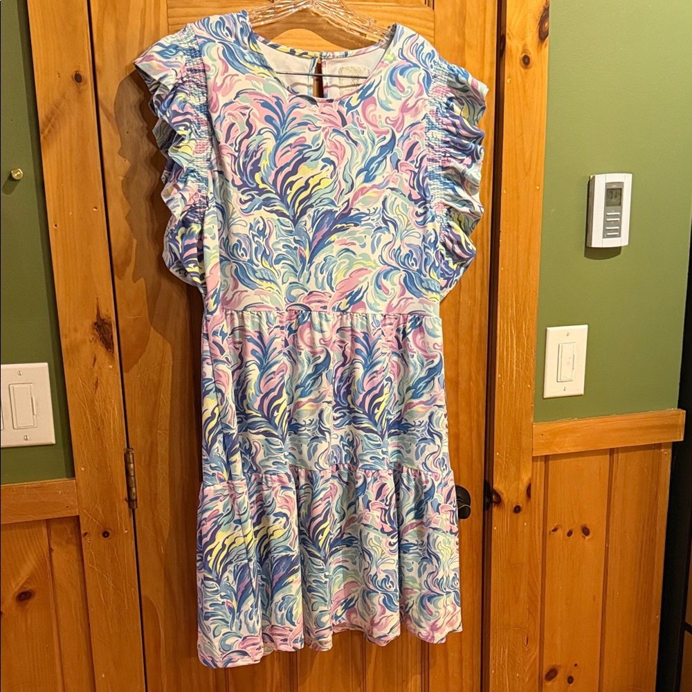 NWT Simply Southern Pastel Swirl Dress with Ruffle Sleeves, Size Med